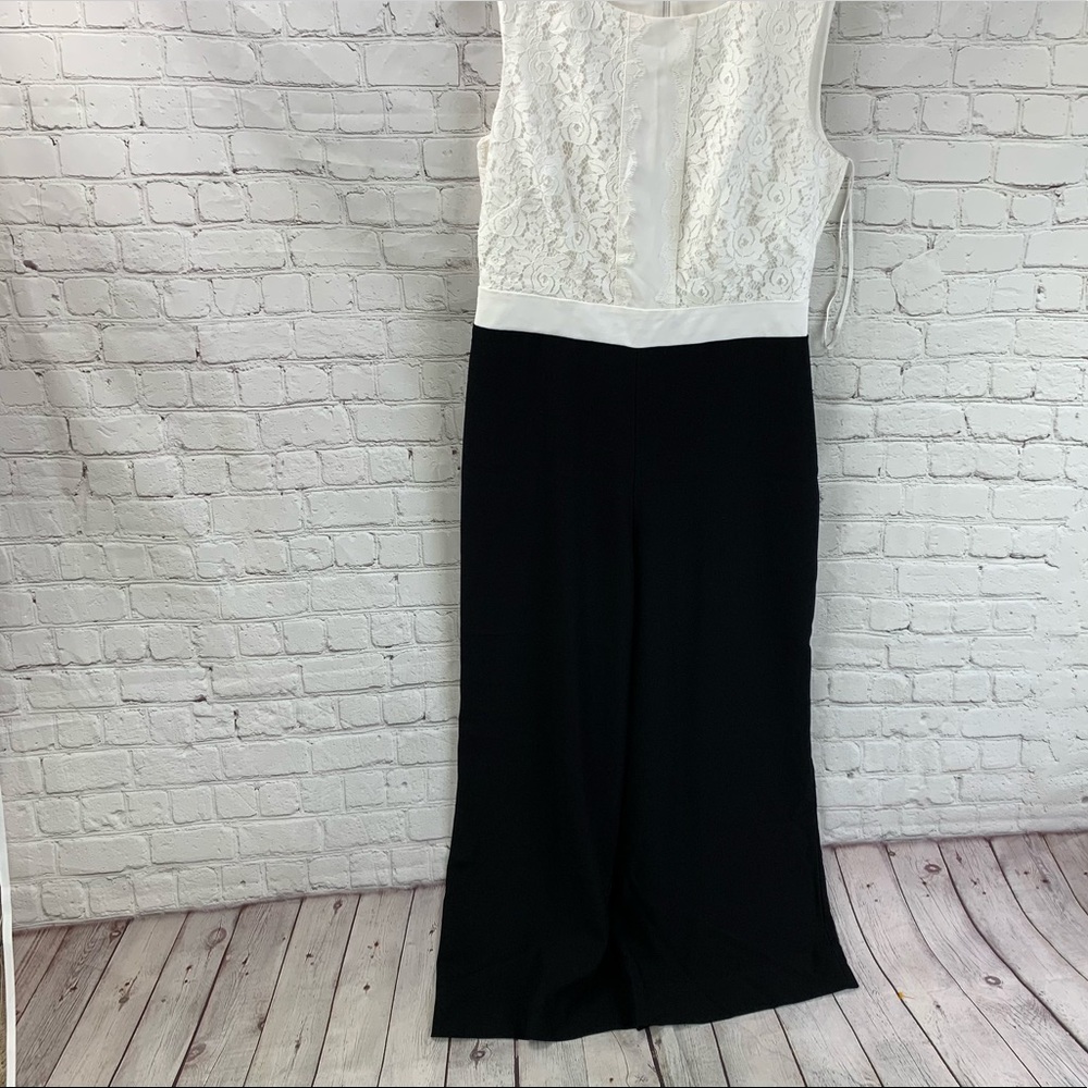 DVF Tuxedo Lace Black & White Wide Leg Jumpsuit - Picture 2 of 7